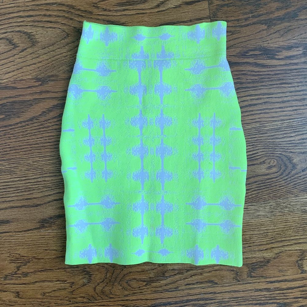 BCBG neon yellow Simone Ikat power skirt